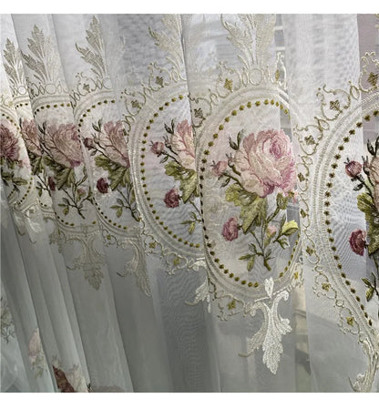 Luxury Peony Embroidery Tulle Curtain