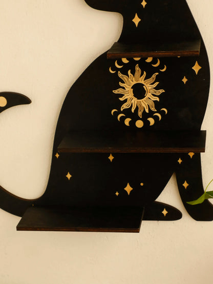 Black Cat Wooden Moon Phase Shelf