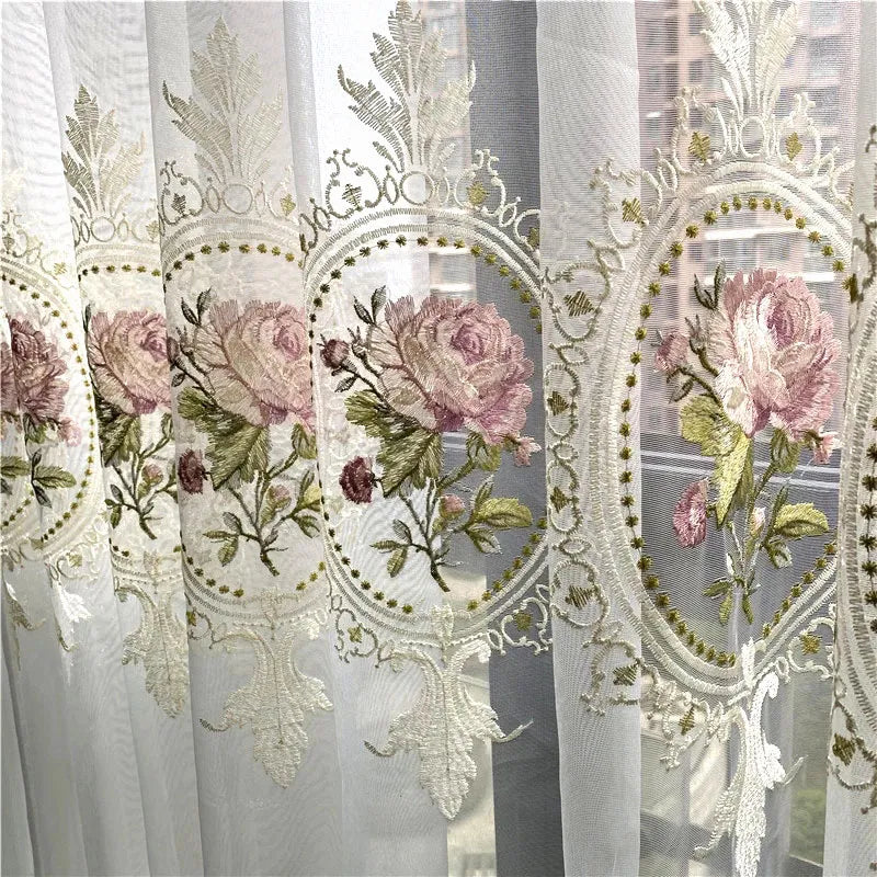 Luxury Peony Embroidery Tulle Curtain