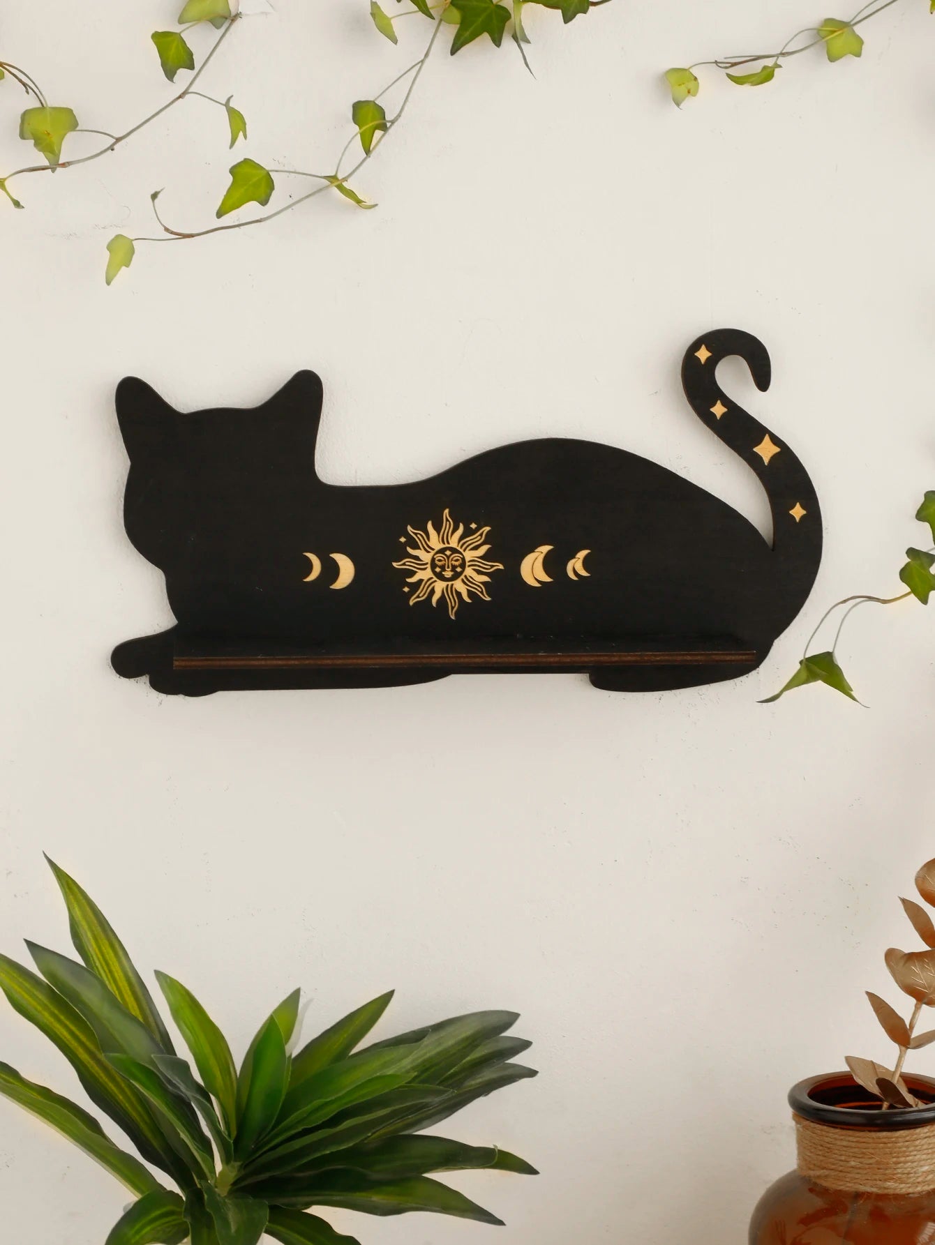 Black Cat Wooden Moon Phase Shelf