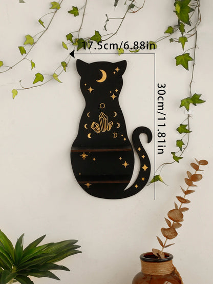 Black Cat Wooden Moon Phase Shelf