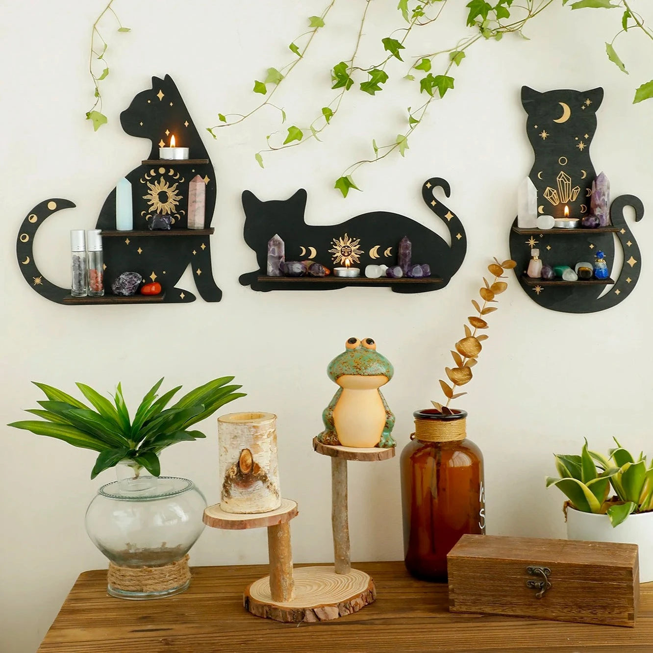 Black Cat Wooden Moon Phase Shelf